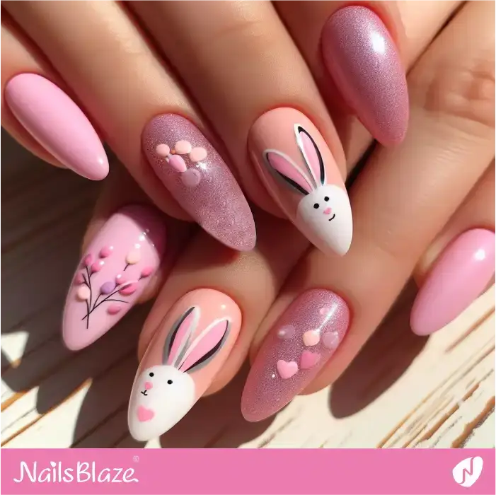 Embellished Nails with Easter Bunny Ear | Easter Nails - NB3410